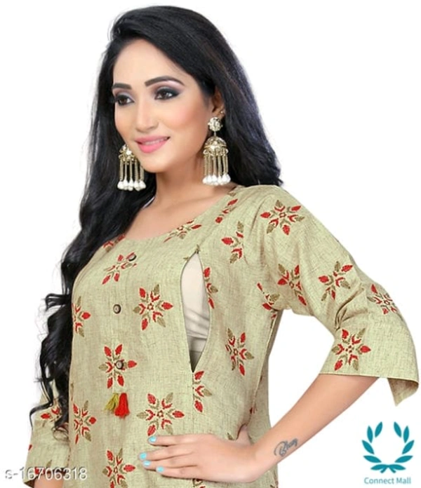 Women Cotton Maternity Applique Kurti - L (Bust Size: 40 in, Size Length: 44 in) 
